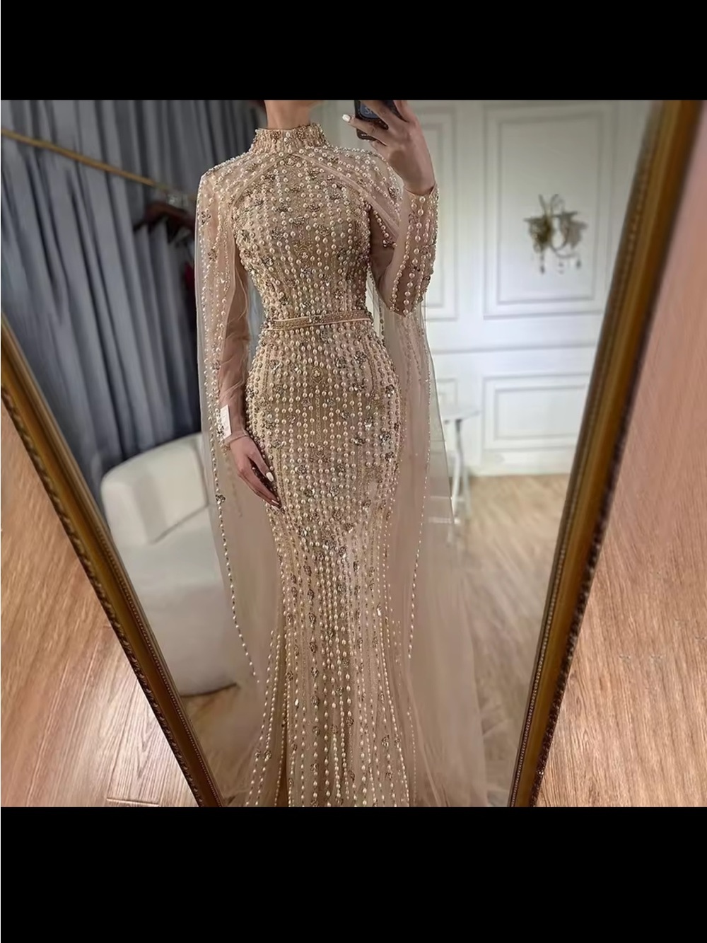 Elegant Nude Beaded High-Neck Evening Gown - Picture 1 of 4